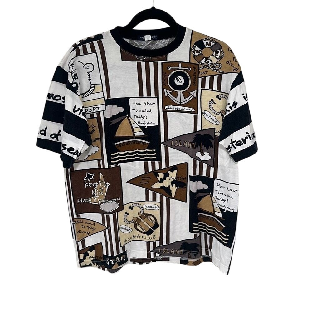 Vintage 90s Hardy Amies‎ Sports Mens Short Sleeve Cartoon Graphic T-shirt Medium